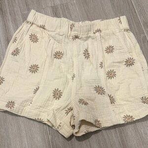 Madewell Cream Floral Print Cotton Muslin Shorts Small